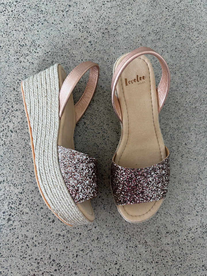 Wedges Champagne Pink Glitter | By Lovelee Soles 