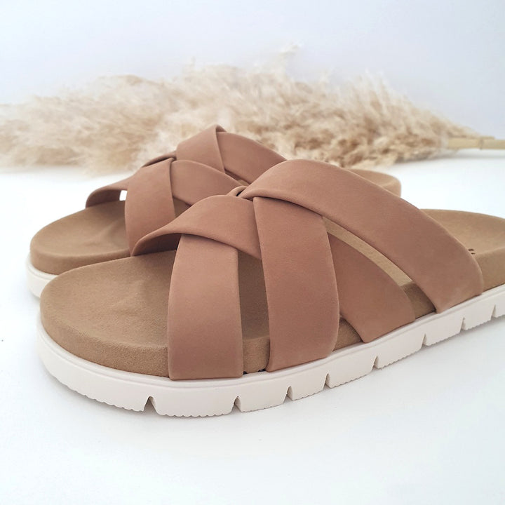 Slides Sandals Piper Tan | Lovelee Soles 