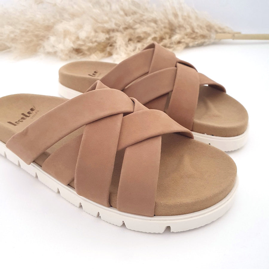 Slides Sandals Piper Tan | Lovelee Soles 