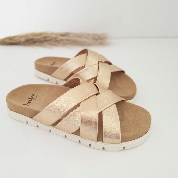 Slides | Piper Gold Metallic by Lovelee Soles 