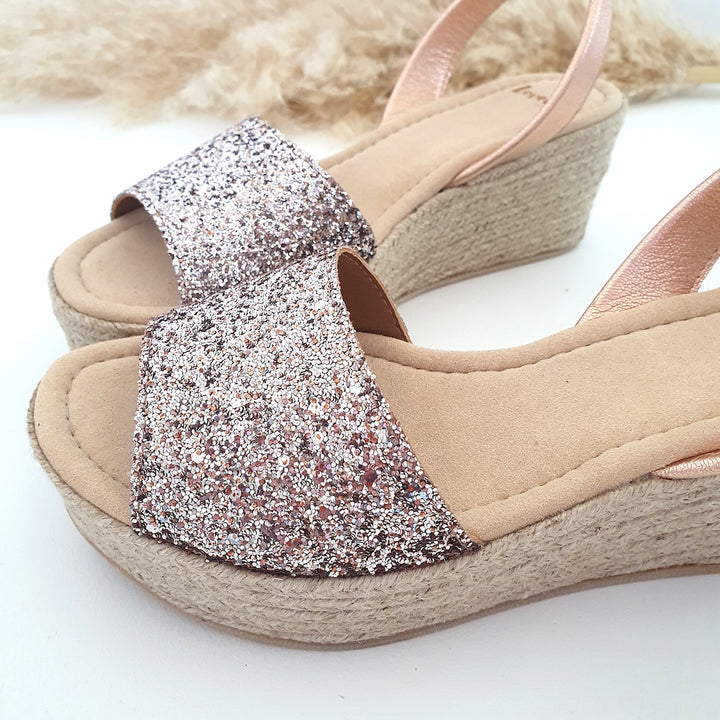 Wedges Champagne Pink Glitter | By Lovelee Soles 